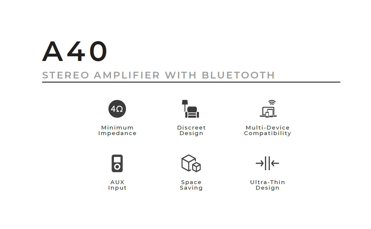 NEXT Audiocom A40 -stereo pojačalo 40W - Bluetooth